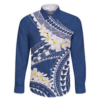 Polynesian Vintage Floral Family Matching Off Shoulder Short Dress and Hawaiian Shirt Navy Blue Motifs LT7 Dad's Shirt - Long Sleeve Navy Blue - Polynesian Pride