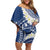 Polynesian Vintage Floral Family Matching Off Shoulder Short Dress and Hawaiian Shirt Navy Blue Motifs - Polynesian Pride