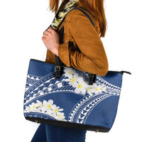 Polynesian Vintage Floral Leather Tote Bag Navy Blue Motifs LT7 Navy Blue - Polynesian Pride