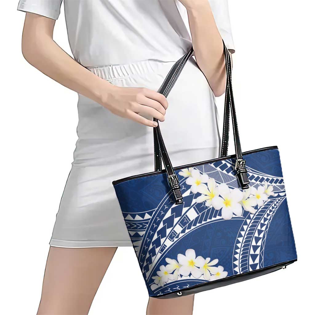 Polynesian Vintage Floral Leather Tote Bag Navy Blue Motifs LT7 - Polynesian Pride