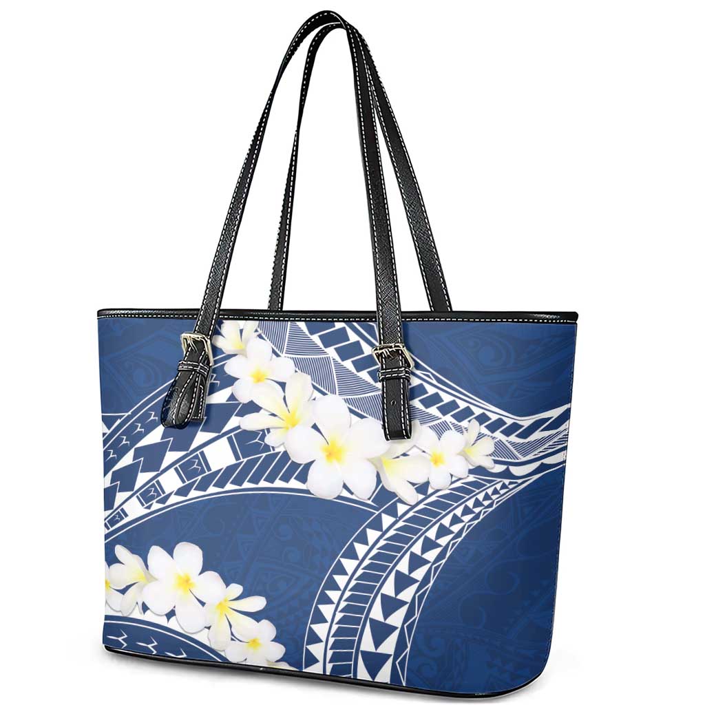 Polynesian Vintage Floral Leather Tote Bag Navy Blue Motifs LT7 - Polynesian Pride