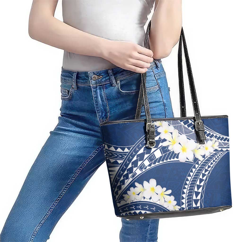 Polynesian Vintage Floral Leather Tote Bag Navy Blue Motifs LT7 - Polynesian Pride