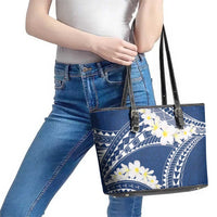 Polynesian Vintage Floral Leather Tote Bag Navy Blue Motifs LT7 - Polynesian Pride
