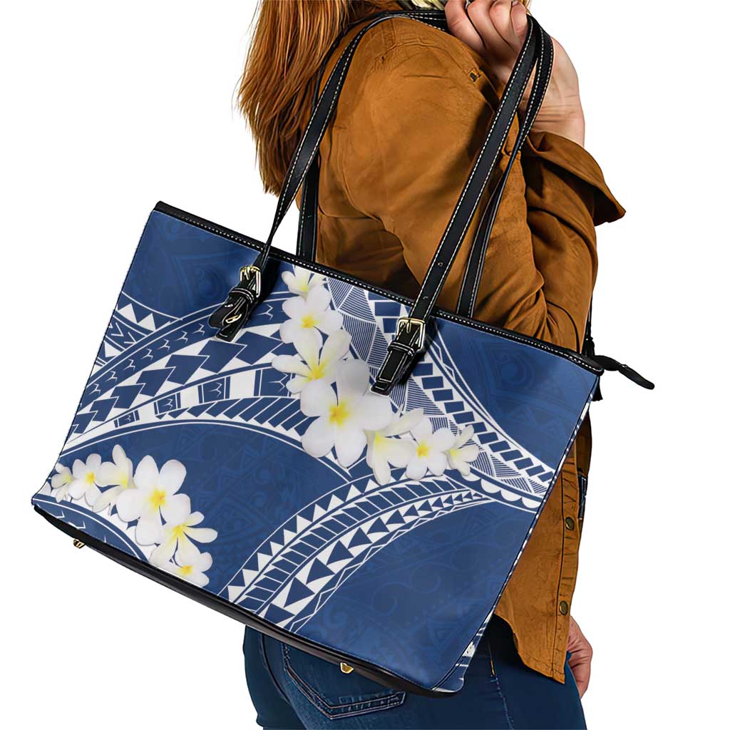 Polynesian Vintage Floral Leather Tote Bag Navy Blue Motifs LT7 - Polynesian Pride
