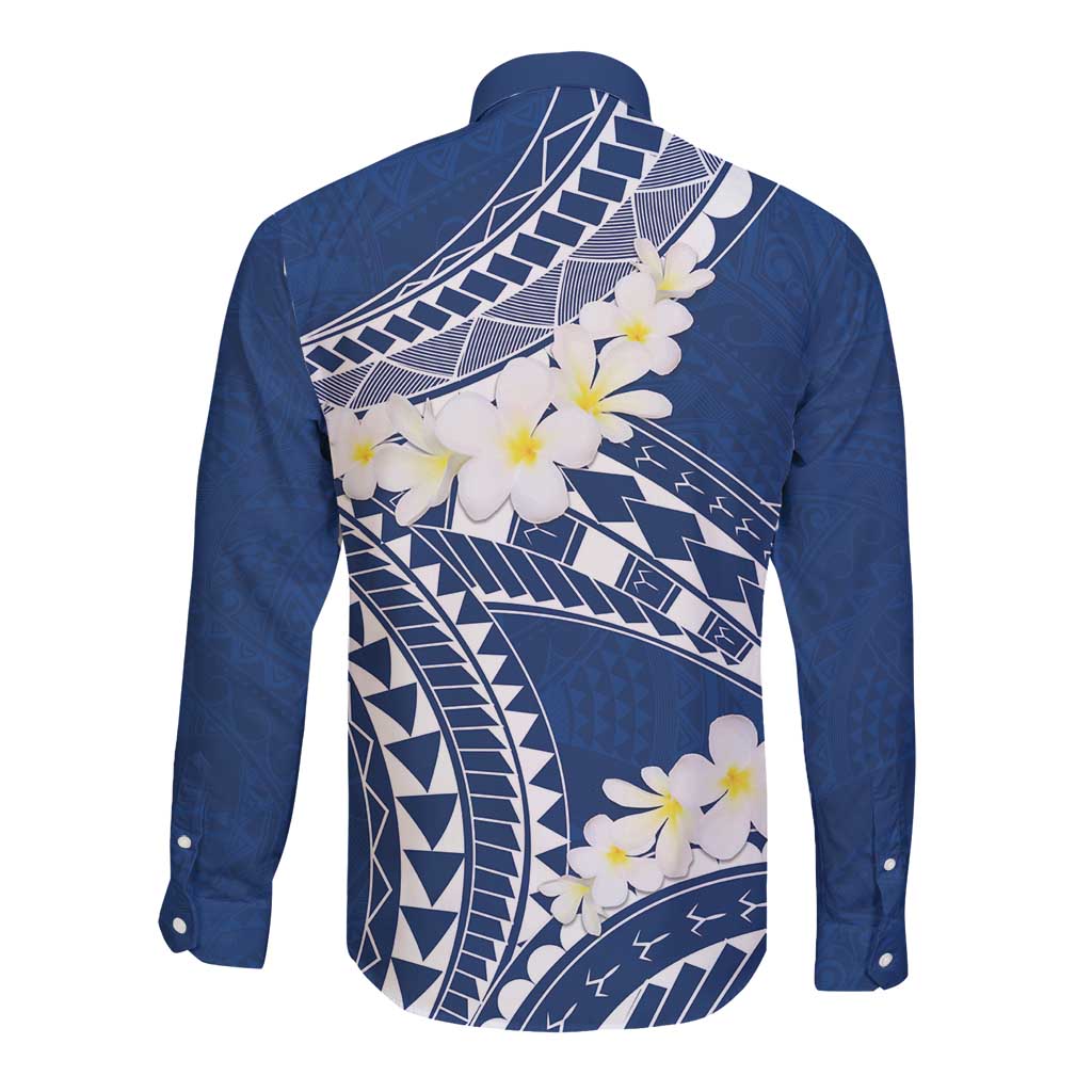 Polynesian Vintage Floral Long Sleeve Button Shirt Navy Blue Motifs - Polynesian Pride