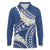 Polynesian Vintage Floral Long Sleeve Polo Shirt Navy Blue Motifs - Polynesian Pride