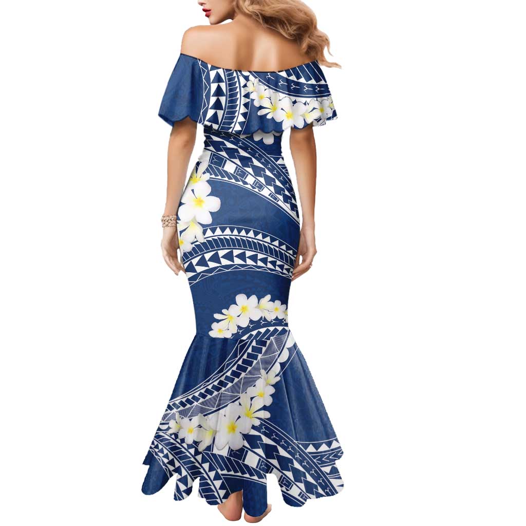 Polynesian Vintage Floral Mermaid Dress Navy Blue Motifs - Polynesian Pride