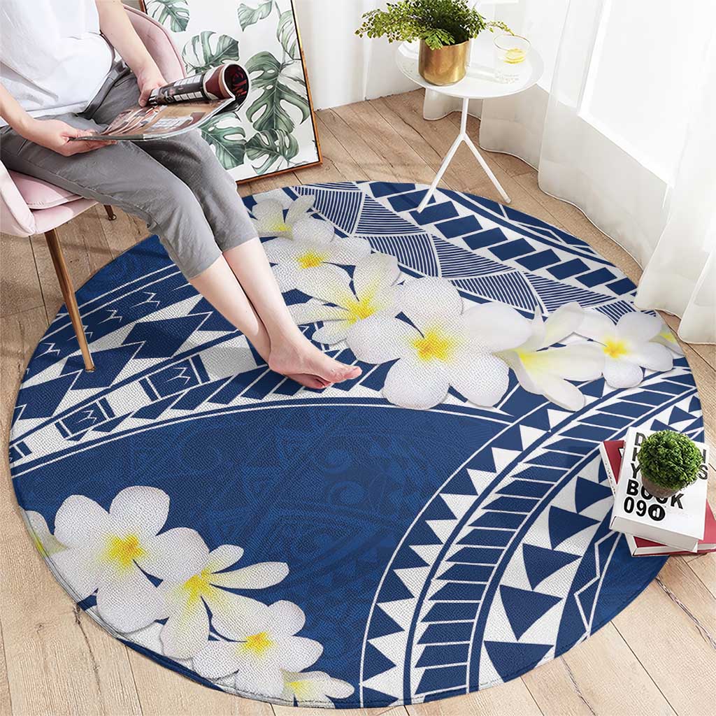 Polynesian Vintage Floral Round Carpet Navy Blue Motifs - Polynesian Pride