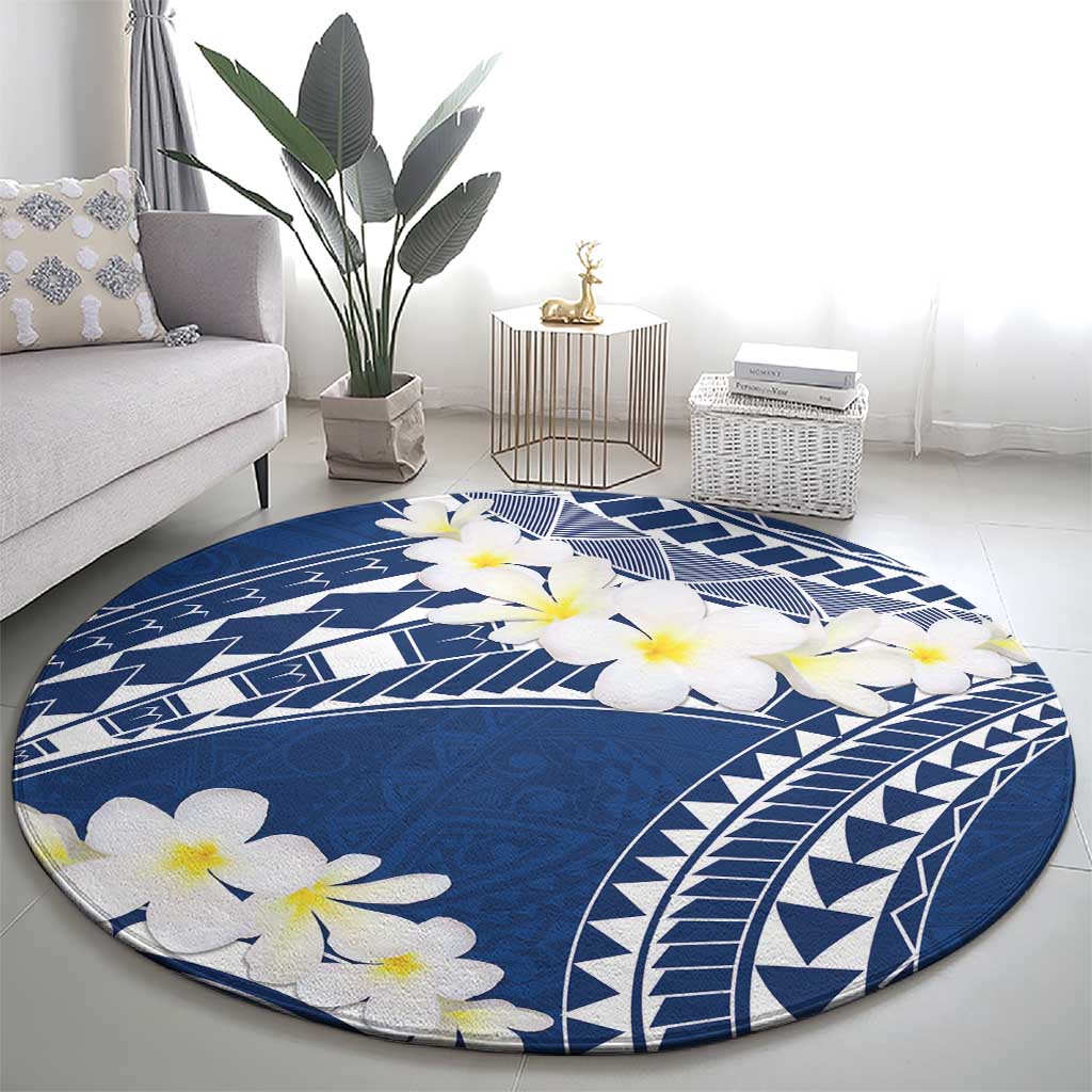 Polynesian Vintage Floral Round Carpet Navy Blue Motifs - Polynesian Pride