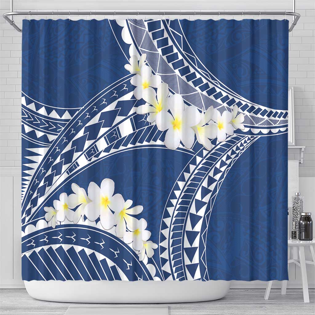 Polynesian Vintage Floral Shower Curtain Navy Blue Motifs - Polynesian Pride