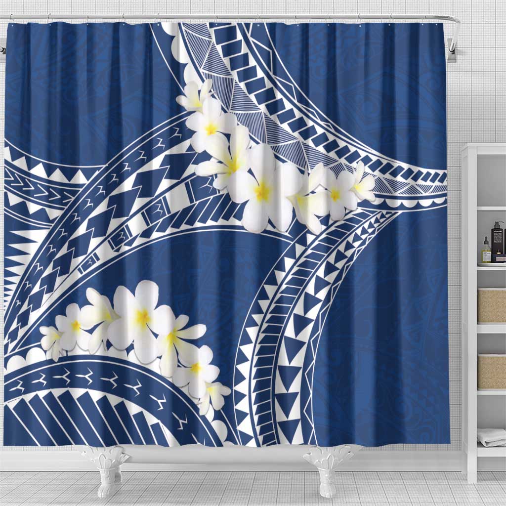 Polynesian Vintage Floral Shower Curtain Navy Blue Motifs - Polynesian Pride