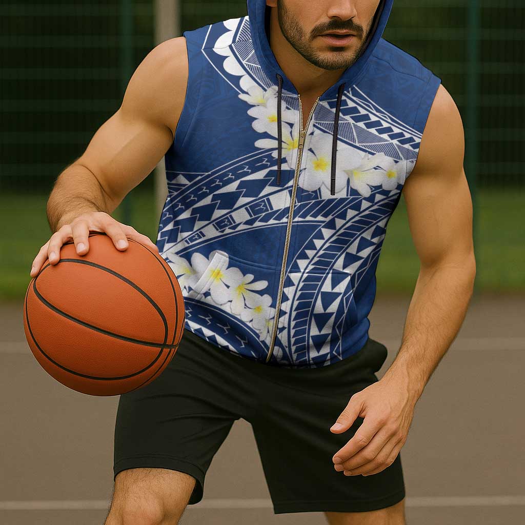 Polynesian Vintage Floral Sleeveless Zip Hoodie Navy Blue Motifs - Polynesian Pride