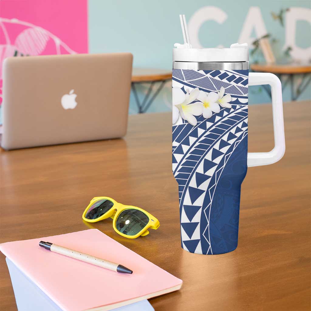 Polynesian Vintage Floral Tumbler With Handle Navy Blue Motifs - Polynesian Pride