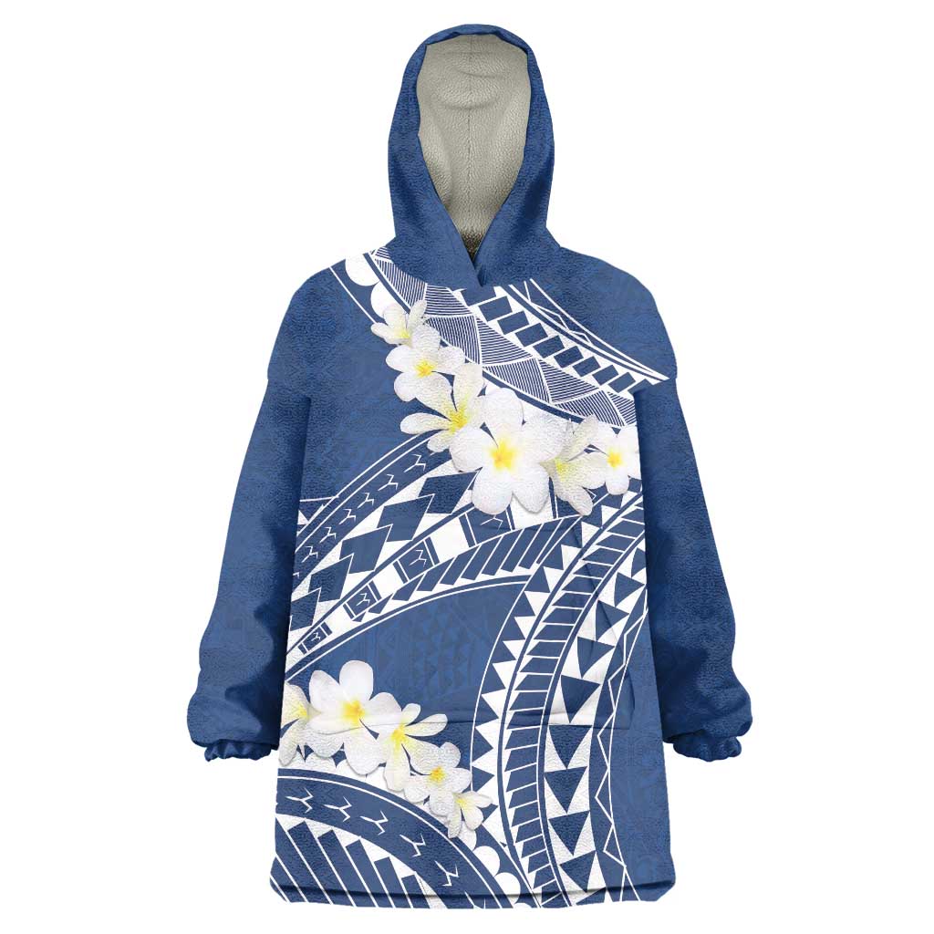 Polynesian Vintage Floral Wearable Blanket Hoodie Navy Blue Motifs LT7 One Size Navy Blue - Polynesian Pride
