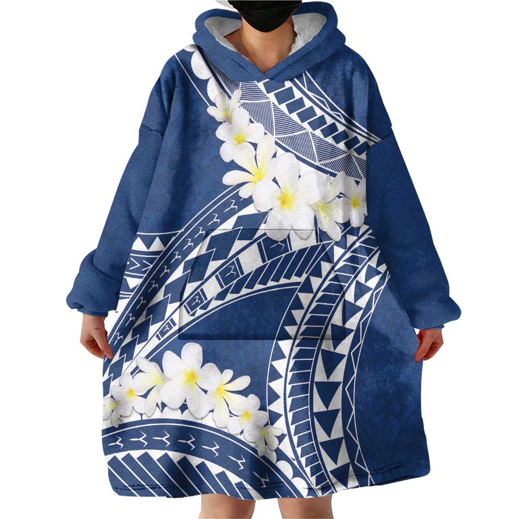 Polynesian Vintage Floral Wearable Blanket Hoodie Navy Blue Motifs - Polynesian Pride