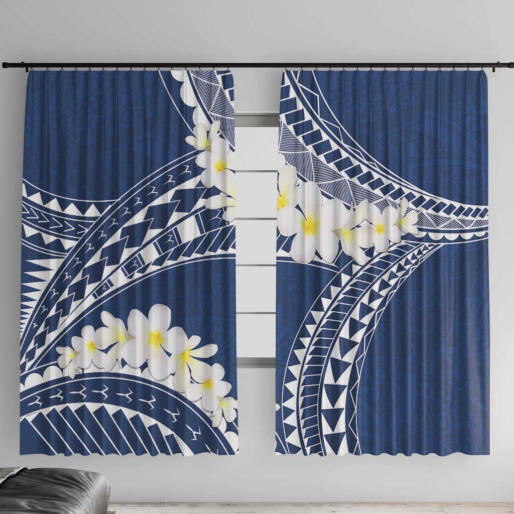Polynesian Vintage Floral Window Curtain Navy Blue Motifs - Polynesian Pride