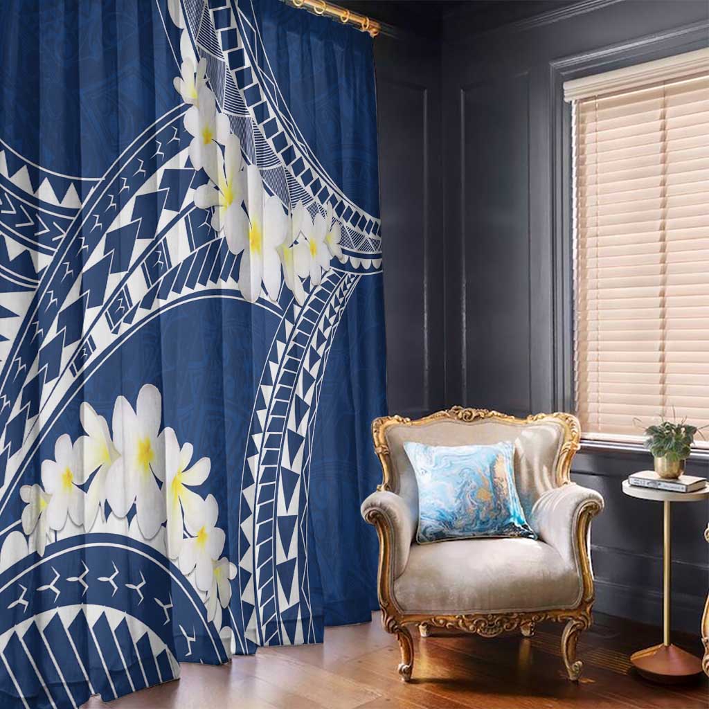 Polynesian Vintage Floral Window Curtain Navy Blue Motifs - Polynesian Pride