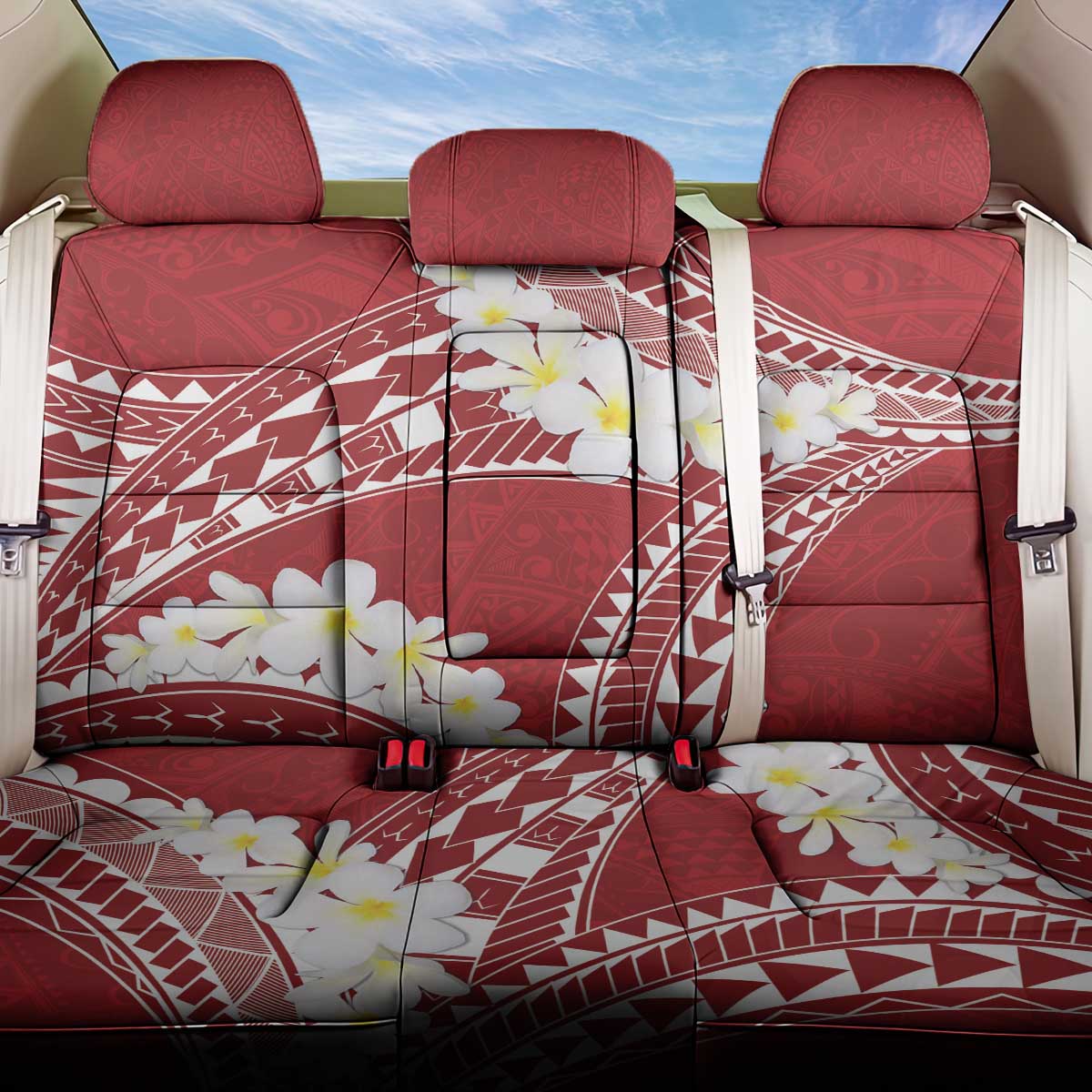 Polynesian Vintage Floral Back Car Seat Cover Scarlet Motifs LT7 One Size Scarlet - Polynesian Pride