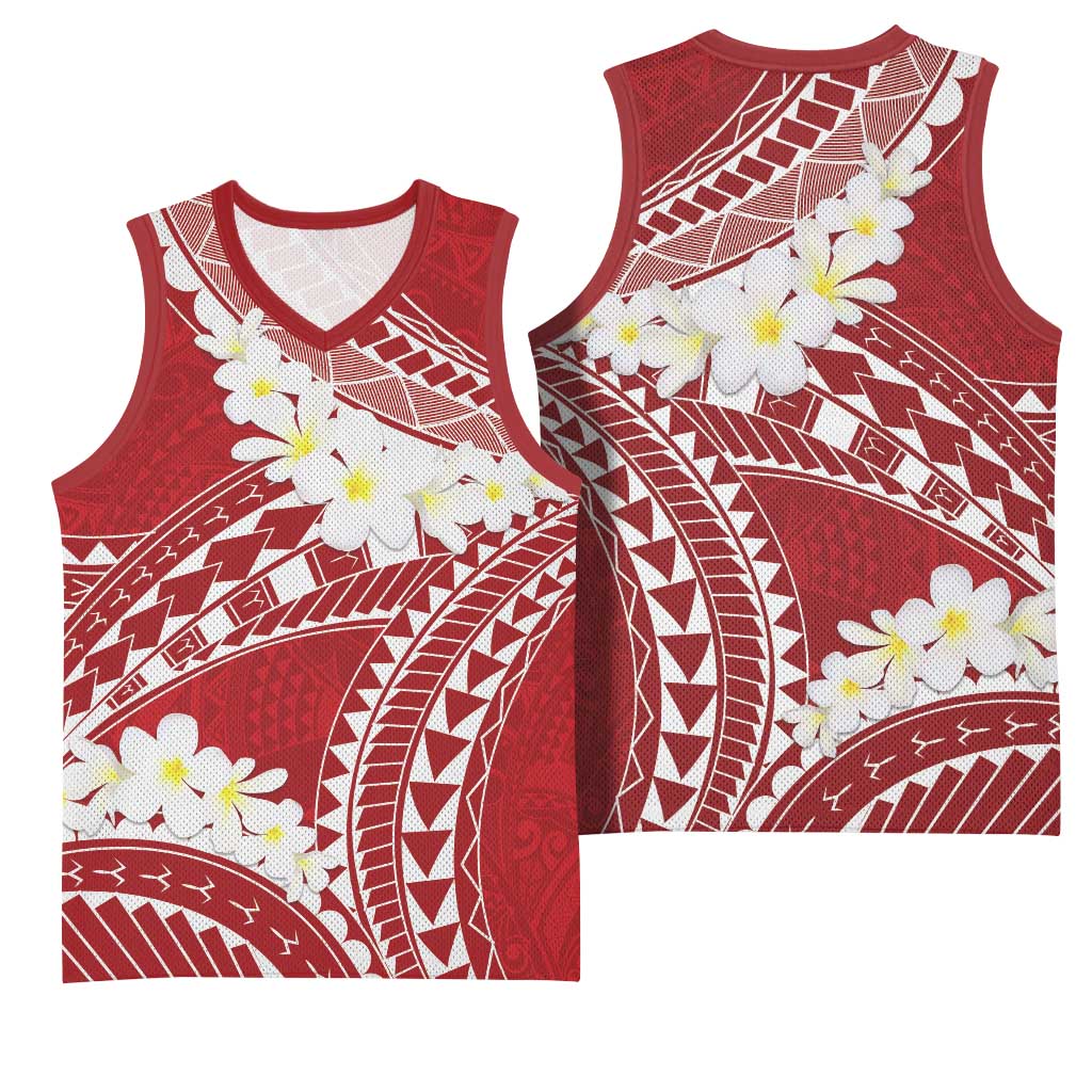 Polynesian Vintage Floral Basketball Jersey Scarlet Motifs - Polynesian Pride