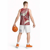 Polynesian Vintage Floral Basketball Jersey Scarlet Motifs - Polynesian Pride