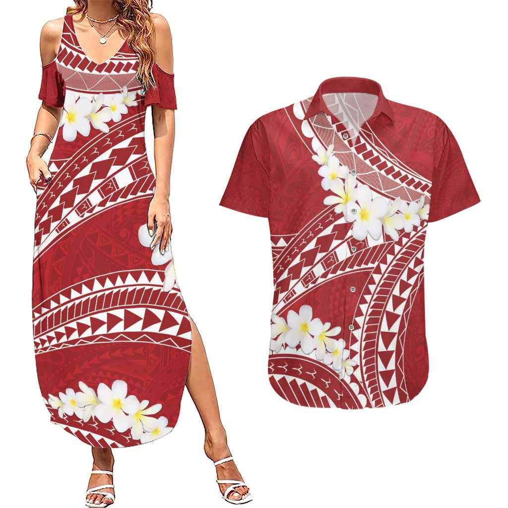 Polynesian Vintage Floral Couples Matching Summer Maxi Dress and Hawaiian Shirt Scarlet Motifs - Polynesian Pride