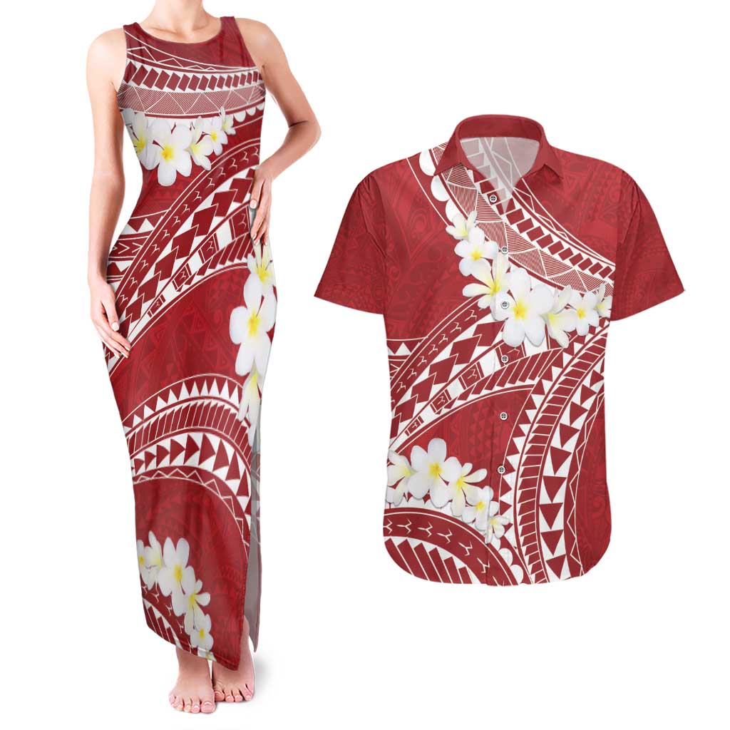 Polynesian Vintage Floral Couples Matching Tank Maxi Dress and Hawaiian Shirt Scarlet Motifs - Polynesian Pride