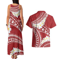 Polynesian Vintage Floral Couples Matching Tank Maxi Dress and Hawaiian Shirt Scarlet Motifs - Polynesian Pride