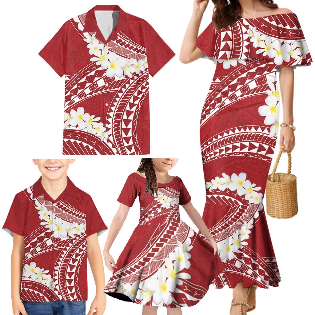 Polynesian Vintage Floral Family Matching Mermaid Dress and Hawaiian Shirt Scarlet Motifs - Polynesian Pride