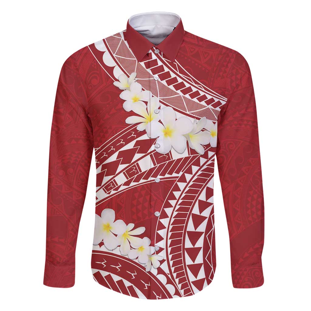 Polynesian Vintage Floral Family Matching Mermaid Dress and Hawaiian Shirt Scarlet Motifs LT7 Dad's Shirt - Long Sleeve Scarlet - Polynesian Pride