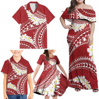 Polynesian Vintage Floral Family Matching Off Shoulder Maxi Dress and Hawaiian Shirt Scarlet Motifs - Polynesian Pride