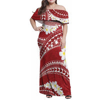Polynesian Vintage Floral Family Matching Off Shoulder Maxi Dress and Hawaiian Shirt Scarlet Motifs - Polynesian Pride