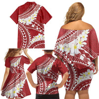 Polynesian Vintage Floral Family Matching Off Shoulder Short Dress and Hawaiian Shirt Scarlet Motifs - Polynesian Pride