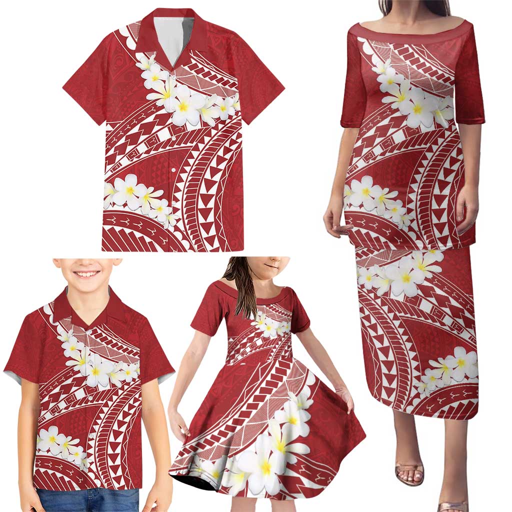 Polynesian Vintage Floral Family Matching Puletasi and Hawaiian Shirt Scarlet Motifs - Polynesian Pride