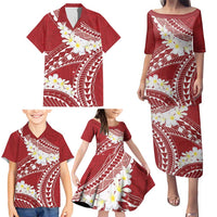 Polynesian Vintage Floral Family Matching Puletasi and Hawaiian Shirt Scarlet Motifs - Polynesian Pride