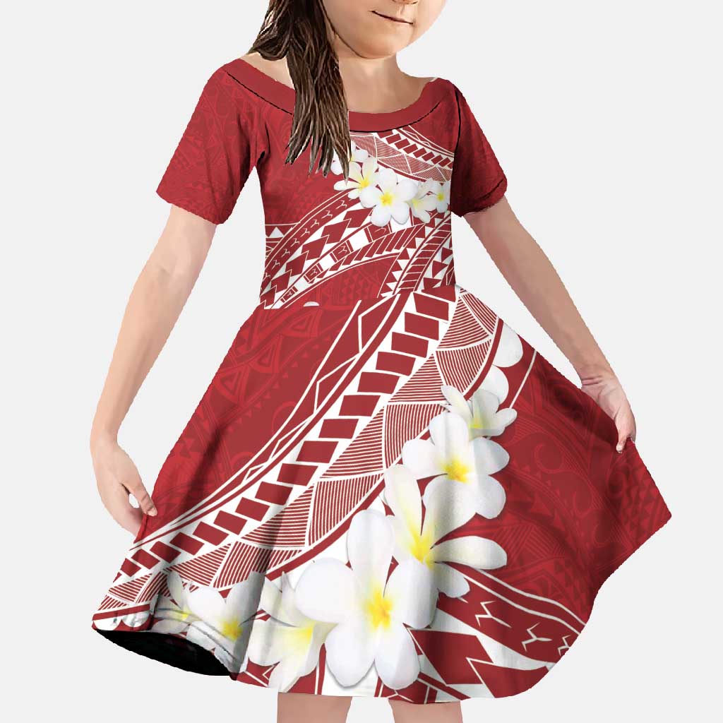 Polynesian Vintage Floral Family Matching Short Sleeve Bodycon Dress and Hawaiian Shirt Scarlet Motifs LT7 Daughter's Dress Scarlet - Polynesian Pride