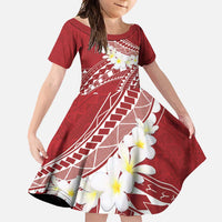 Polynesian Vintage Floral Family Matching Short Sleeve Bodycon Dress and Hawaiian Shirt Scarlet Motifs LT7 Daughter's Dress Scarlet - Polynesian Pride