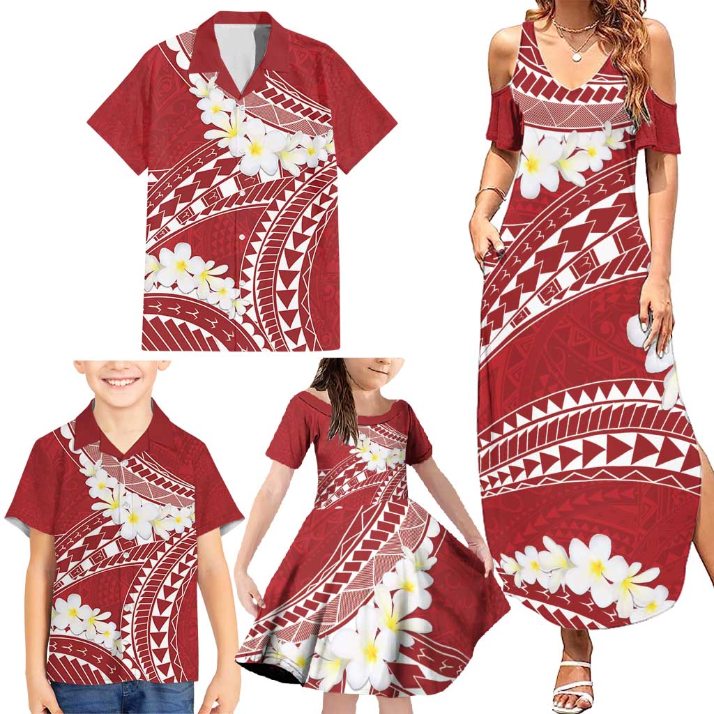 Polynesian Vintage Floral Family Matching Summer Maxi Dress and Hawaiian Shirt Scarlet Motifs - Polynesian Pride