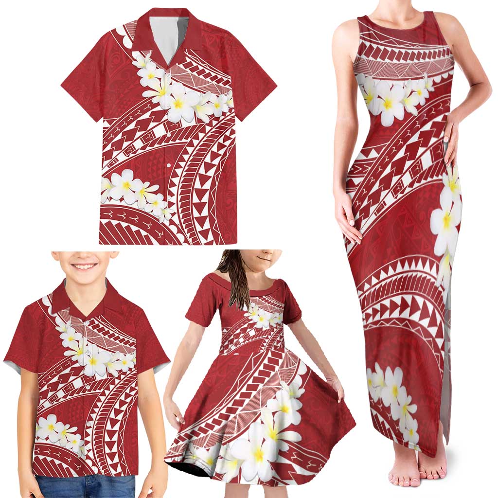 Polynesian Vintage Floral Family Matching Tank Maxi Dress and Hawaiian Shirt Scarlet Motifs - Polynesian Pride