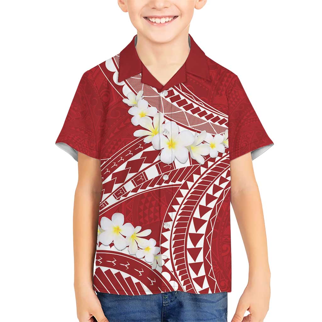Polynesian Vintage Floral Kid Hawaiian Shirt Scarlet Motifs LT7 Kid Scarlet - Polynesian Pride