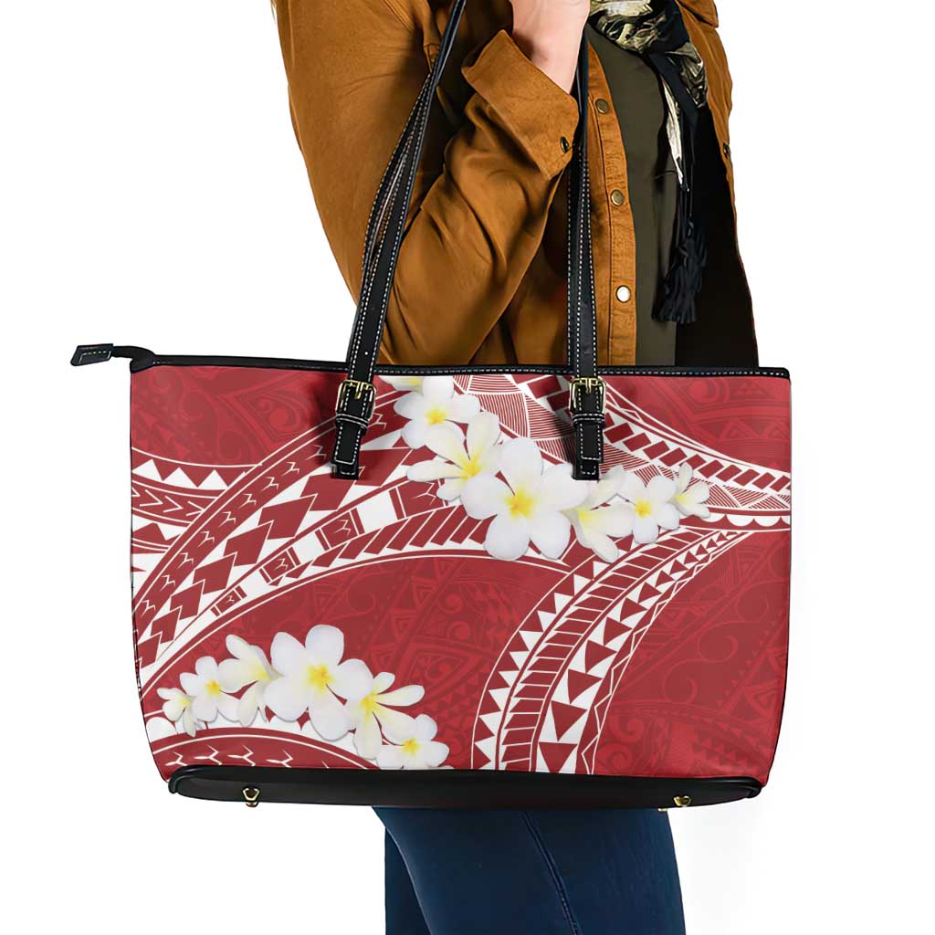 Polynesian Vintage Floral Leather Tote Bag Scarlet Motifs LT7 - Polynesian Pride