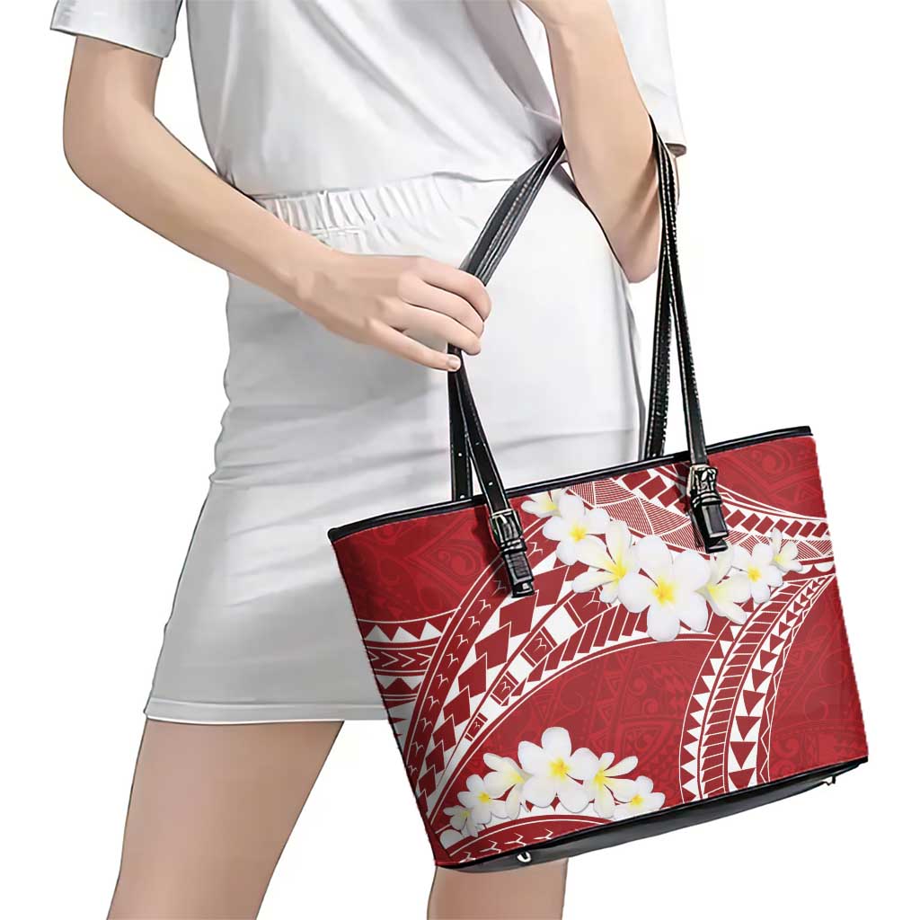 Polynesian Vintage Floral Leather Tote Bag Scarlet Motifs LT7 - Polynesian Pride
