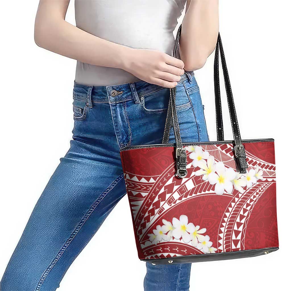 Polynesian Vintage Floral Leather Tote Bag Scarlet Motifs LT7 - Polynesian Pride