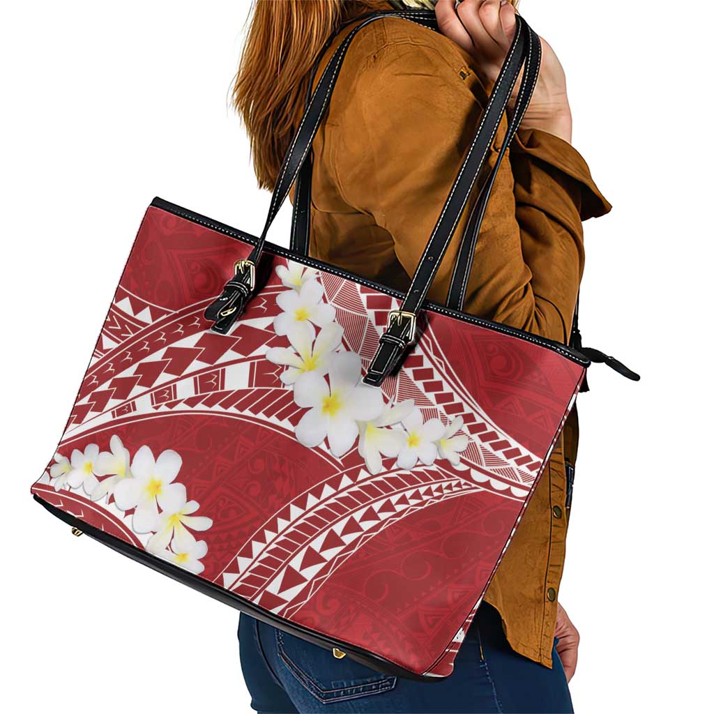 Polynesian Vintage Floral Leather Tote Bag Scarlet Motifs LT7 - Polynesian Pride