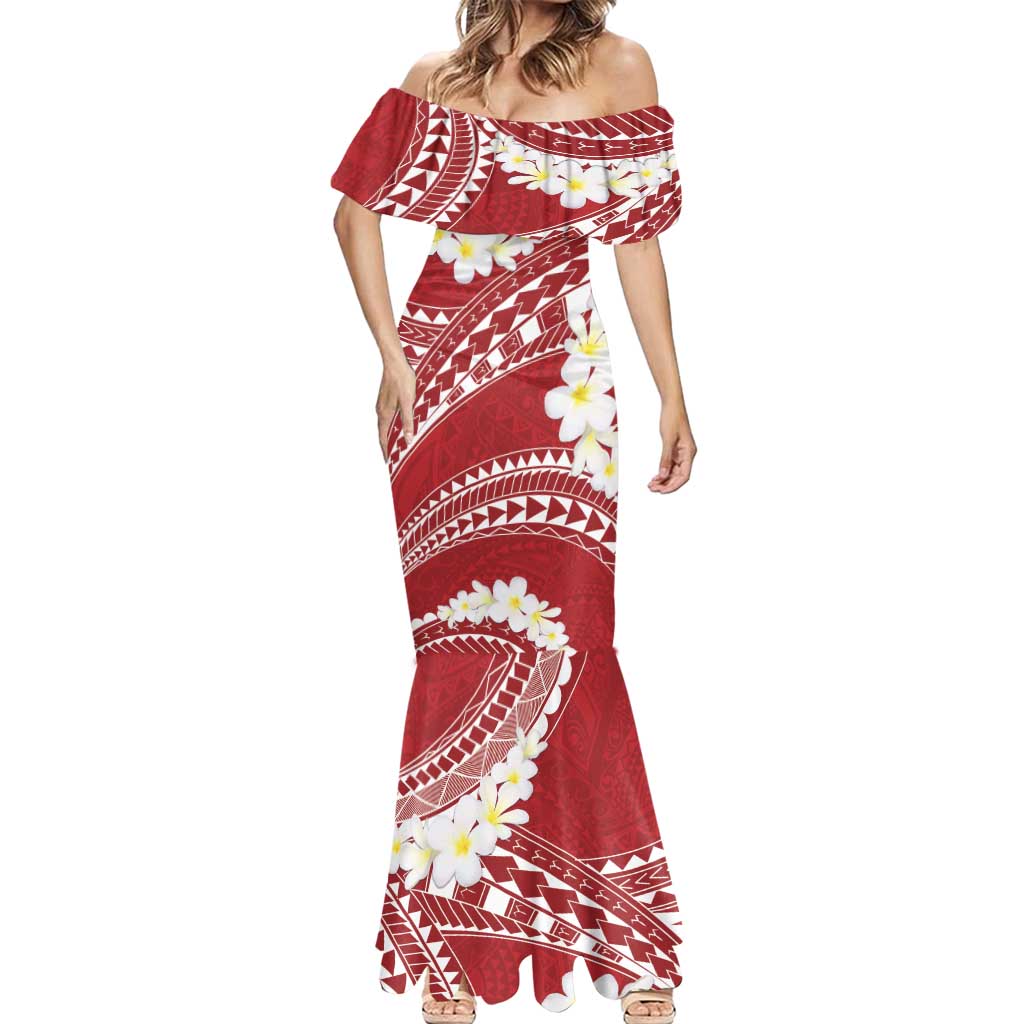 Polynesian Vintage Floral Mermaid Dress Scarlet Motifs - Polynesian Pride