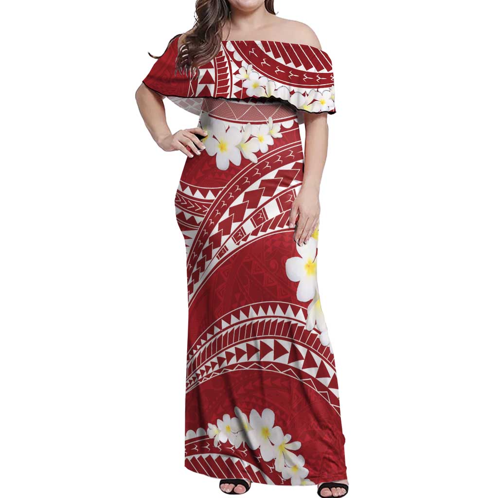 Polynesian Vintage Floral Off Shoulder Maxi Dress Scarlet Motifs - Polynesian Pride