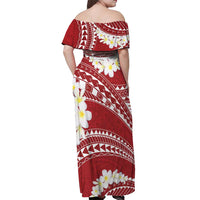 Polynesian Vintage Floral Off Shoulder Maxi Dress Scarlet Motifs - Polynesian Pride