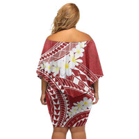 Polynesian Vintage Floral Off Shoulder Short Dress Scarlet Motifs - Polynesian Pride