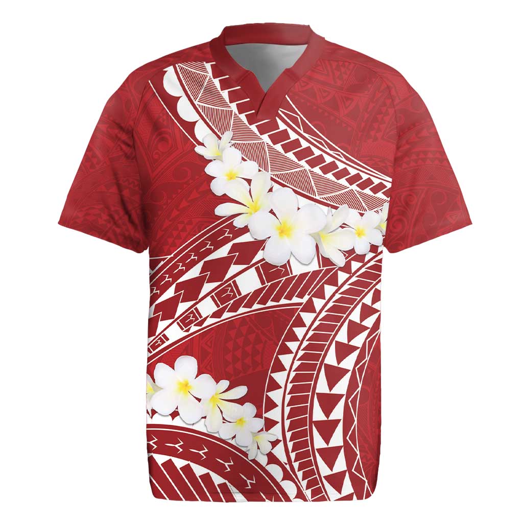 Polynesian Vintage Floral Rugby Jersey Scarlet Motifs - Polynesian Pride