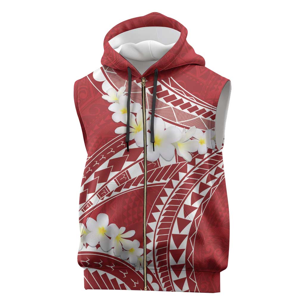 Polynesian Vintage Floral Sleeveless Zip Hoodie Scarlet Motifs - Polynesian Pride