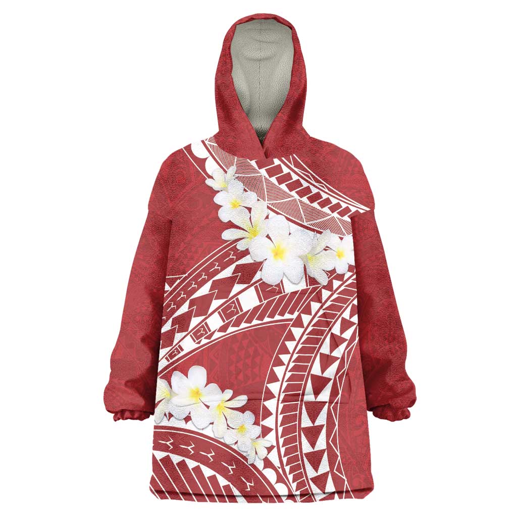 Polynesian Vintage Floral Wearable Blanket Hoodie Scarlet Motifs LT7 One Size Scarlet - Polynesian Pride